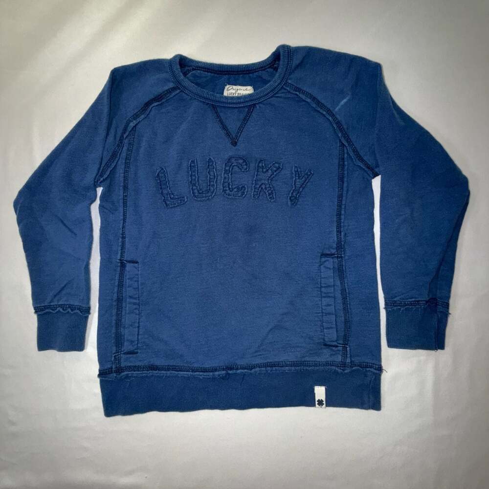 Lucky Brand Blue Lucky Embroidered Distressed Sweatshirt Sz Youth 5